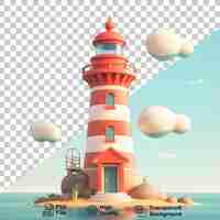 PSD cartoon lighthouse isolated on transparent background