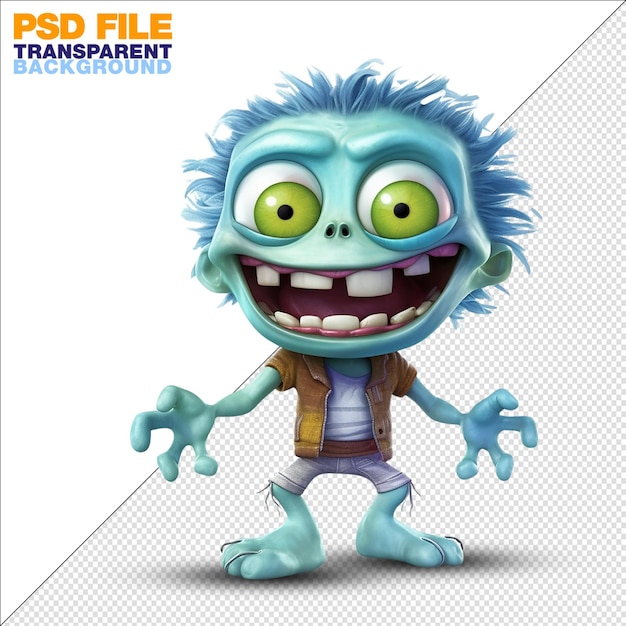 PSD cartoon little ugly green zombie