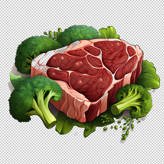 PSD cartoon logo beef and broccoli isolated backgr