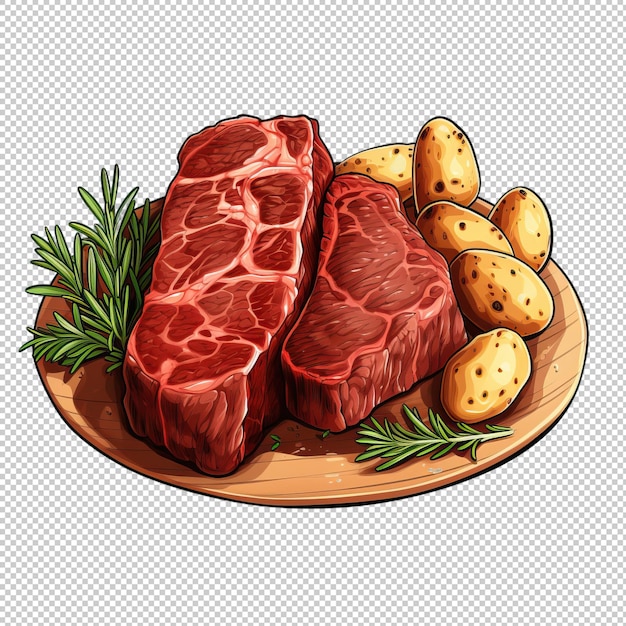 PSD cartoon logo beef en aardappelen geïsoleerd backgr
