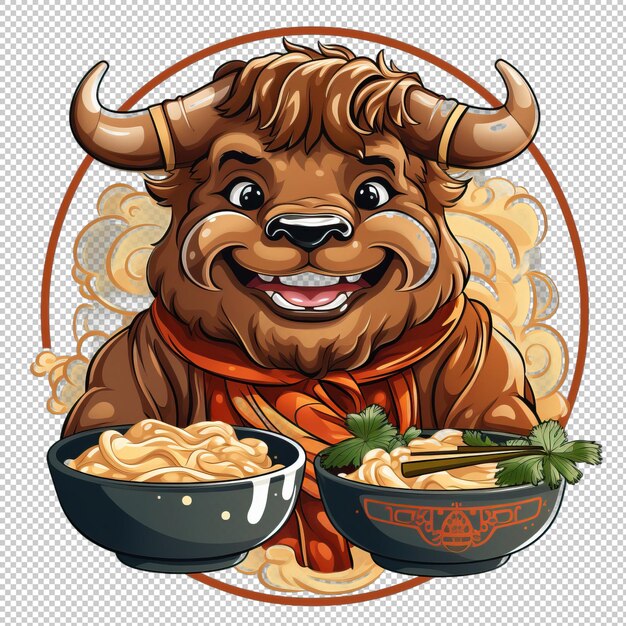 PSD logo dei cartoni animati beef and noodles sullo sfondo isolato