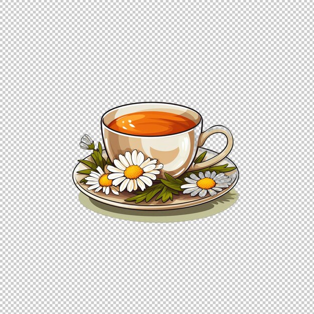 PSD cartoon logo chamomile tea isolated background