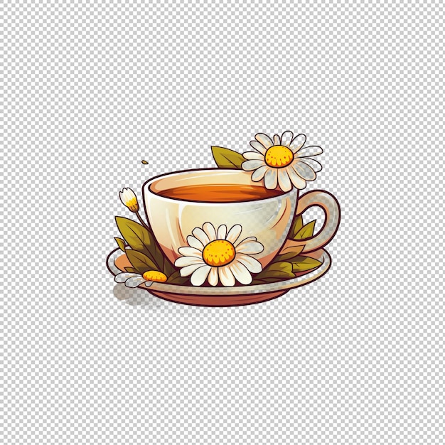 PSD cartoon logo chamomile tea isolated background