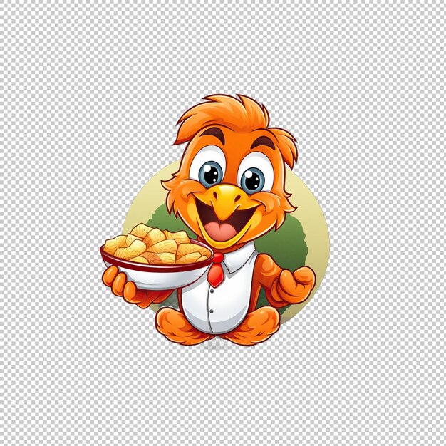 PSD cartoon logo chicken and rice isolated backgro