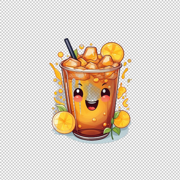 PSD cartoon logo iced lemon tea geïsoleerde achtergrond