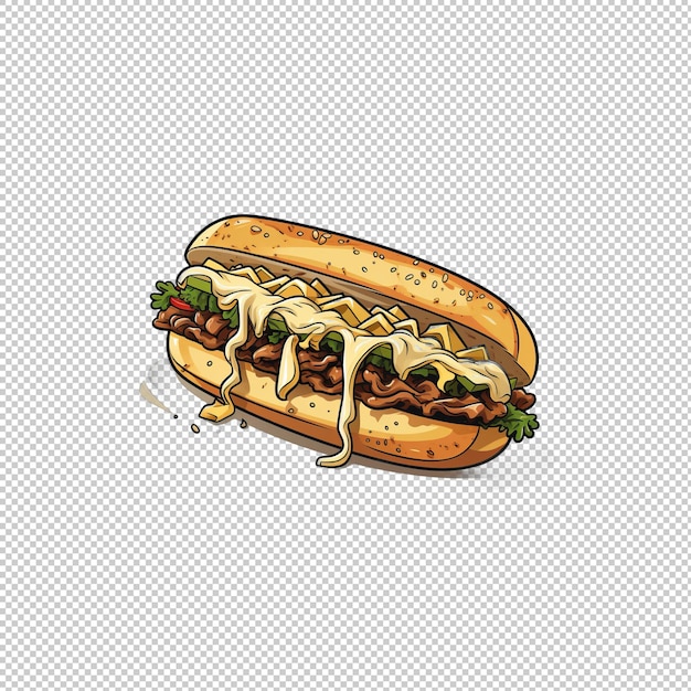 PSD cartoon logo philly cheesesteak isolated backg