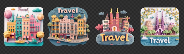 PSD cartoon logo for travel in barcelona spain