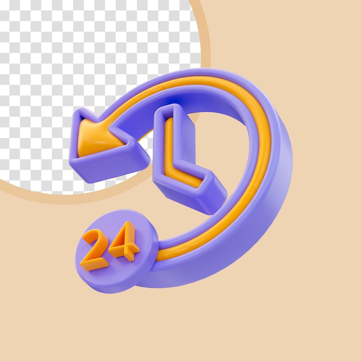 PSD cartoon look rotation clock 24 hour icon 3d render concept for rewind time emergency service