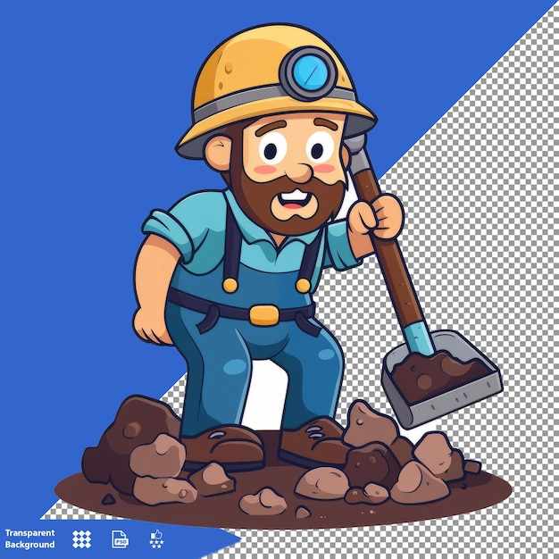 PSD a cartoon of a man digging in a pile of dirt