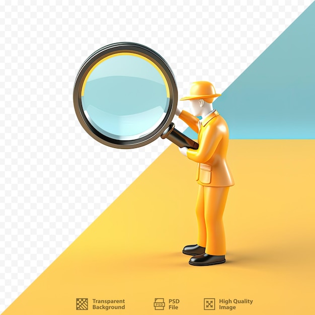 A cartoon man is looking through a magnifying glass.