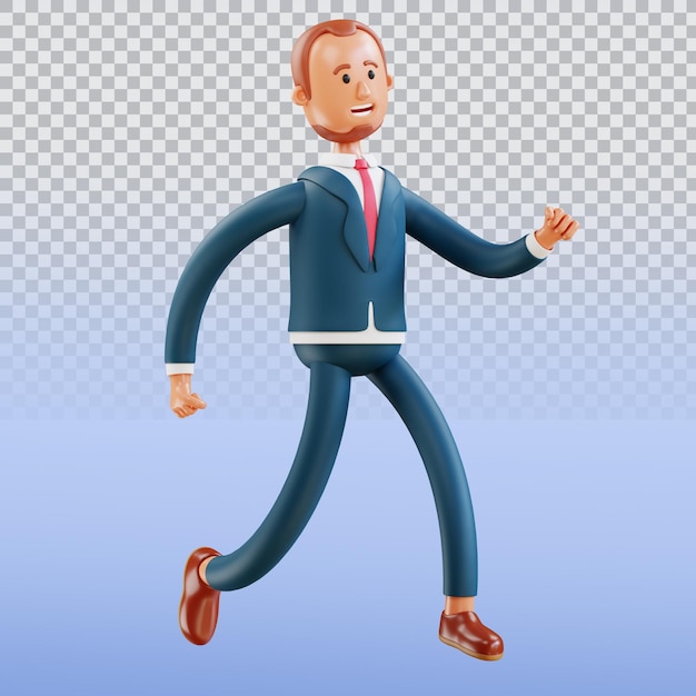 A cartoon man in a suit is running and the word boss is on a transparent background.