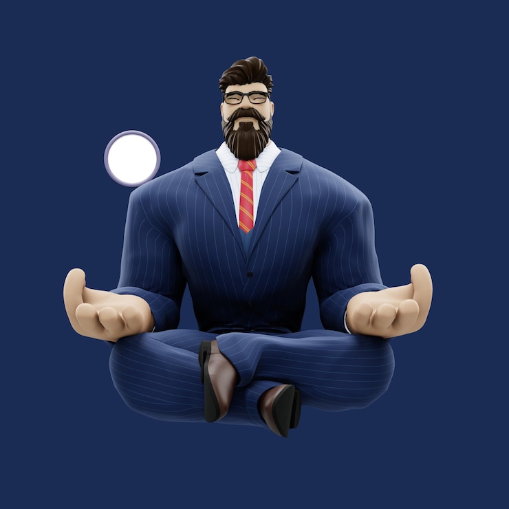 PSD a cartoon man in a suit with a red tie and a red tie.