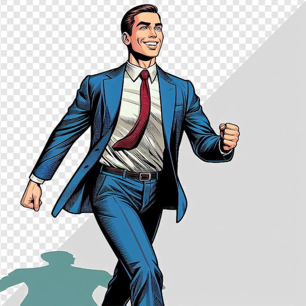 PSD a cartoon of a man in a suit with a red tie