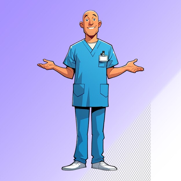 A cartoon of a man with a blue uniform on