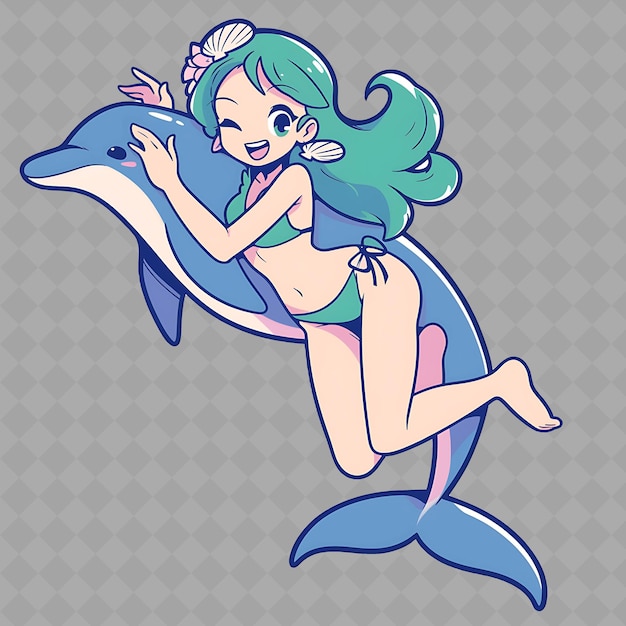 PSD a cartoon of a mermaid with a dolphin on its back