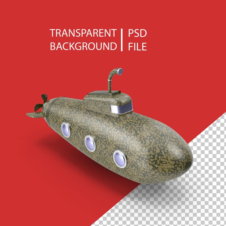 PSD cartoon military submarine png