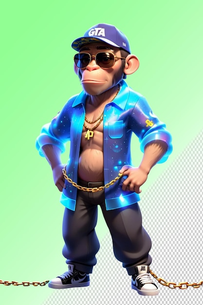 PSD a cartoon of a monkey wearing sunglasses and a shirt with a shirt that says monkey