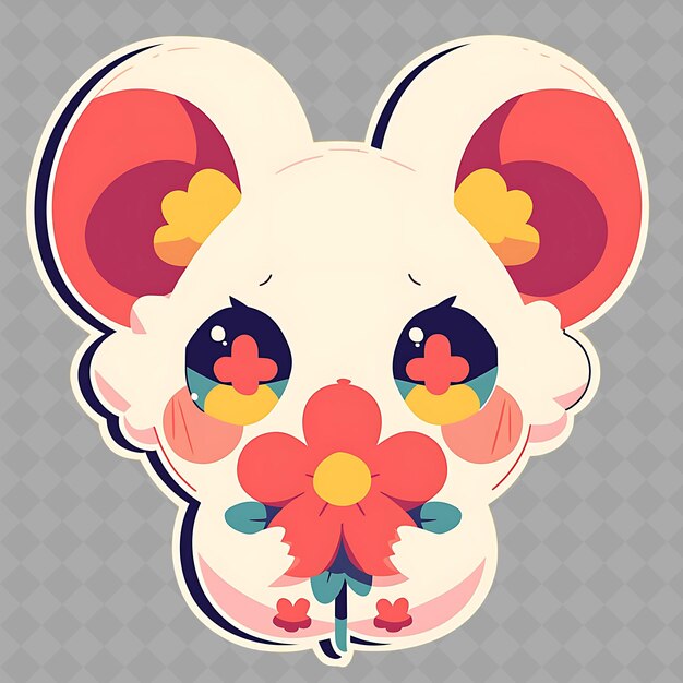 A cartoon of a mouse with a flower in the middle of it