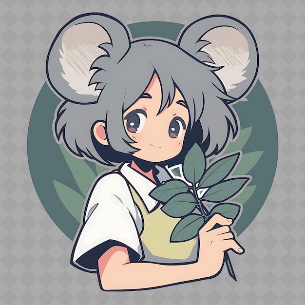 PSD a cartoon of a mouse with a green leaf in the background