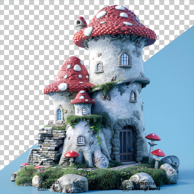 PSD cartoon mushroom house isolated on transparent background