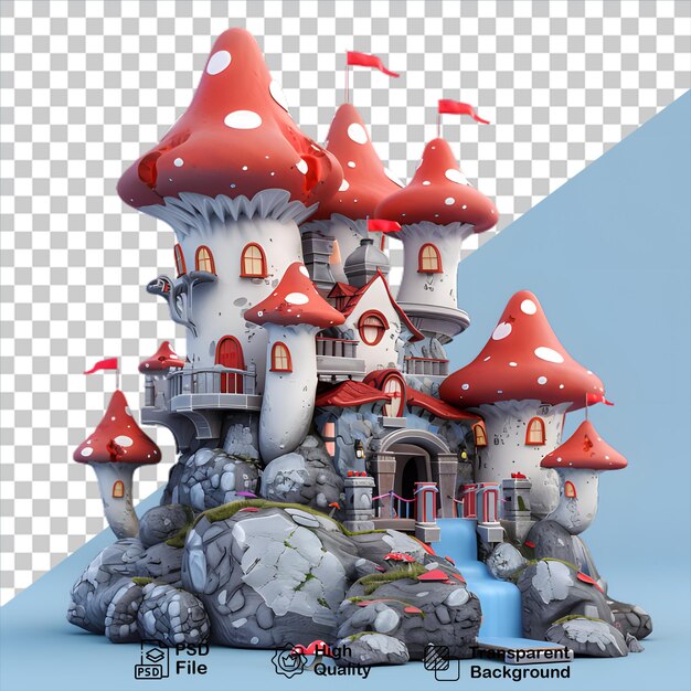 PSD cartoon mushroom house isolated on transparent background