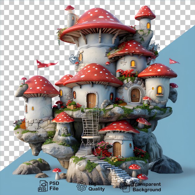 PSD cartoon mushroom house isolated on transparent background