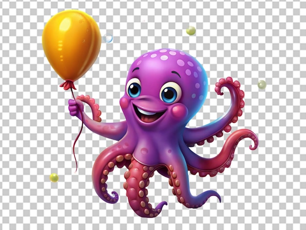 PSD cartoon octopus holding balloon