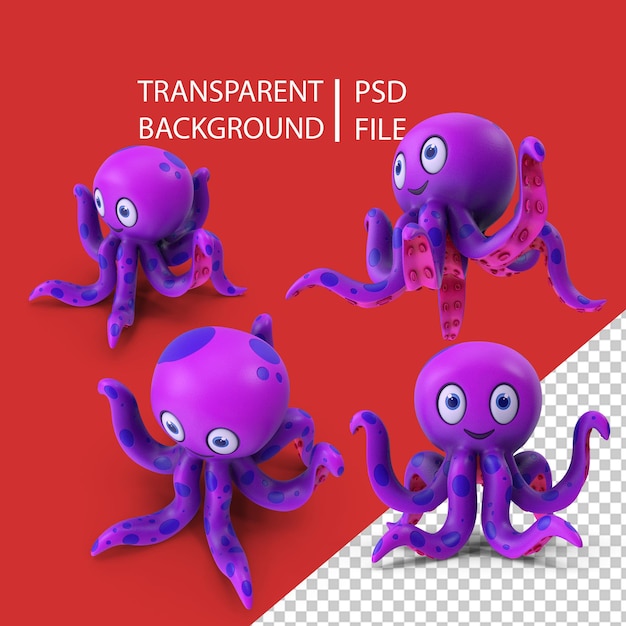 PSD cartoon octopus purple png