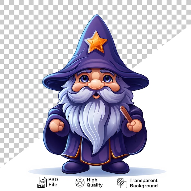 PSD cartoon old wizard wearing a hat cartoon style isolated on transparent background