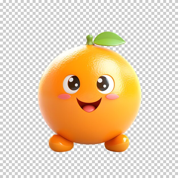 PSD cartoon orange fruit isolated on transparent background