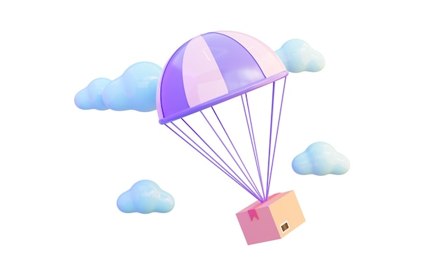 PSD a cartoon package is flying in the sky with a pink box in the middle.