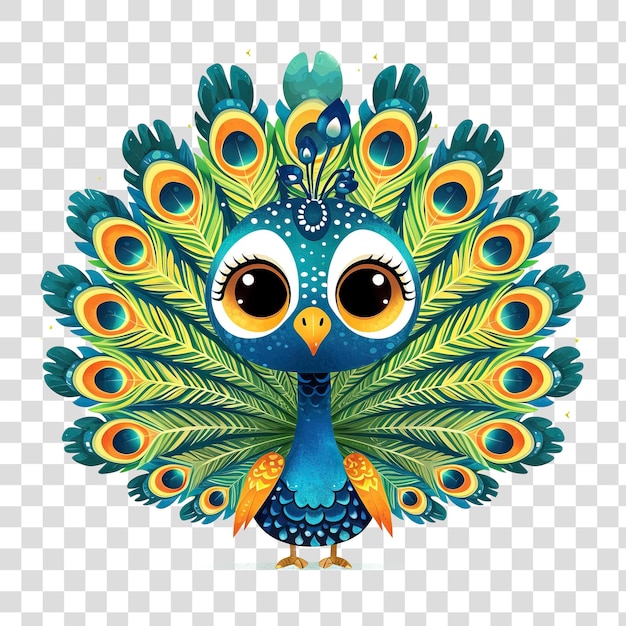 PSD cartoon peacock isolated on transparent background png