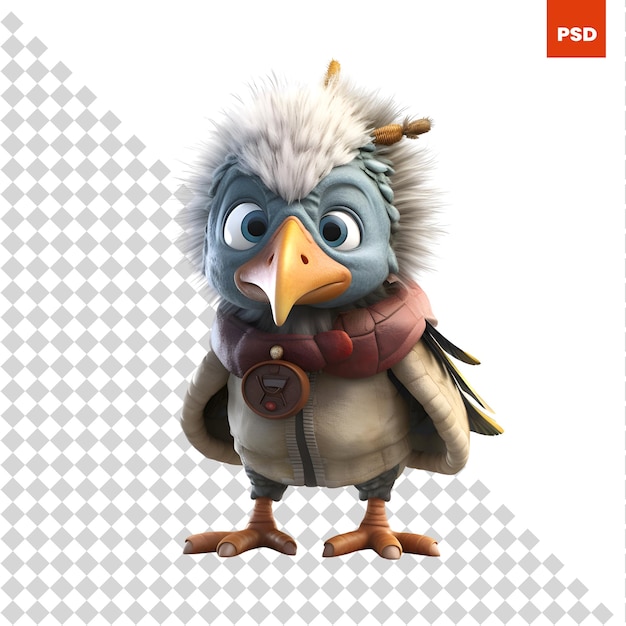 PSD cartoon penguin on a white background 3d render illustration