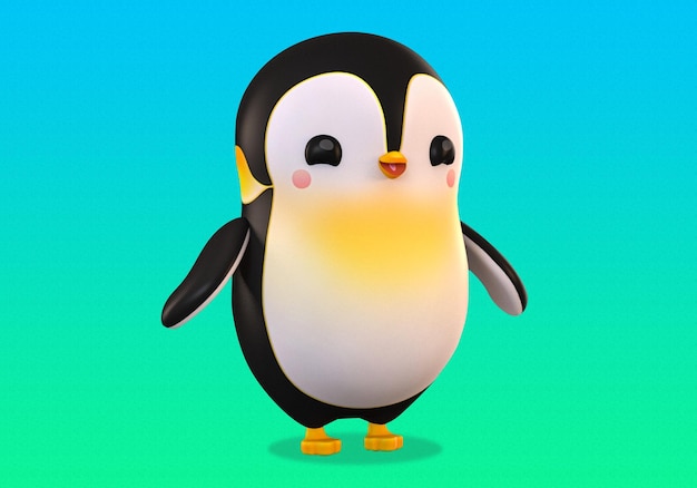 A cartoon penguin with a yellow beak and a black and white face.