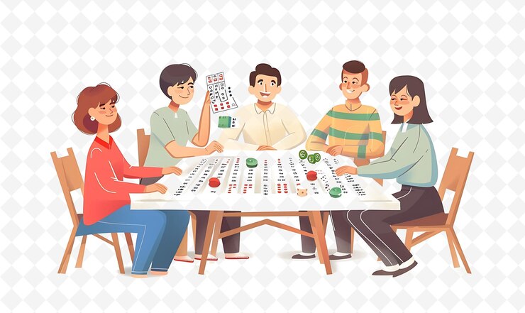 PSD a cartoon of people playing a board game with one of them playing a board game