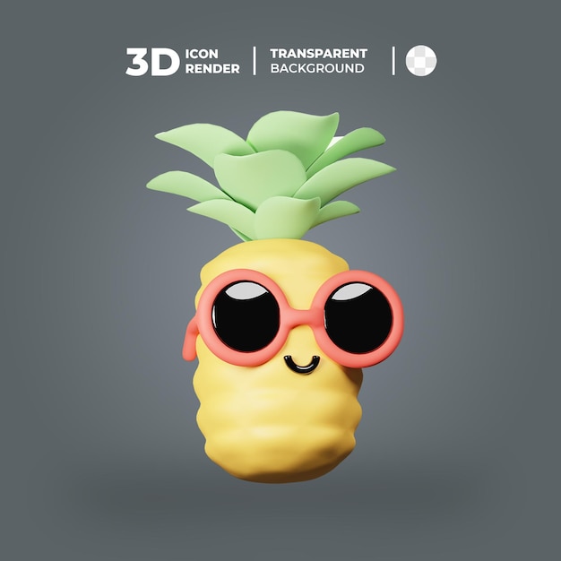 A cartoon pineapple with a pink sunglasses and a white background