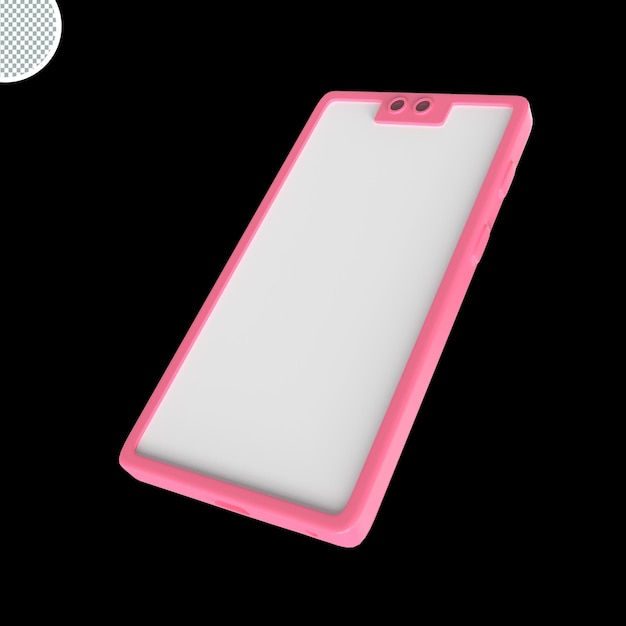 PSD Мультяшный розовый смартфон 3d иллюстрация мобильный телефон 3d визуализация белый пустой экран