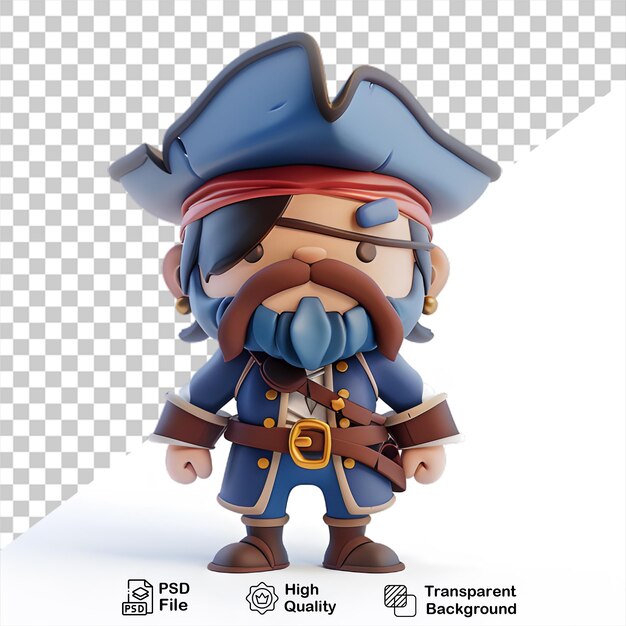 Un cartone animato di un pirata con un cappello e un cappellino di pirata isolato su uno sfondo trasparente