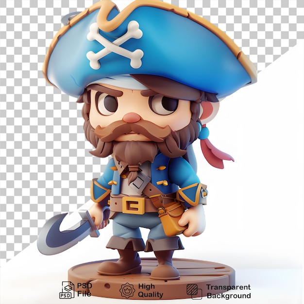 Un cartone animato di un pirata con un cappello e un cappellino di pirata isolato su uno sfondo trasparente