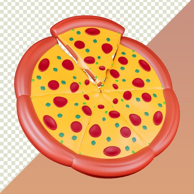 Cartoon Pizza 3D Render isolated on transparent background