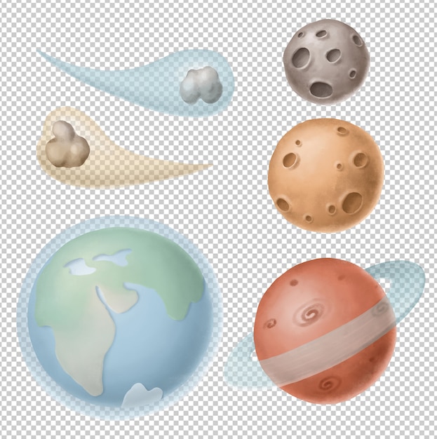 PSD cartoon planets clipart set