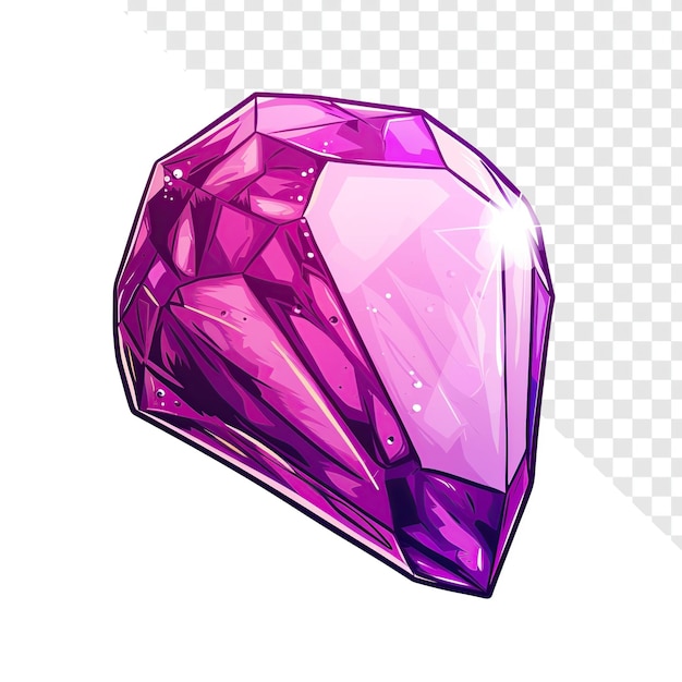 Cartoon purple gem with thick line on transparent background