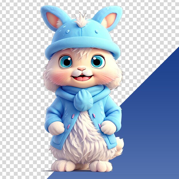 PSD a cartoon rabbit with a blue hat and a blue sweater with a blue eyes