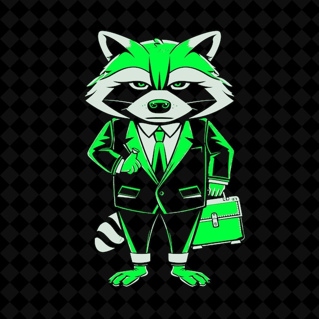 A cartoon of a raccoon in a suit with a briefcase in his pocket