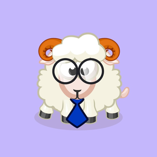 A cartoon ram with glasses and a tie cute sheep