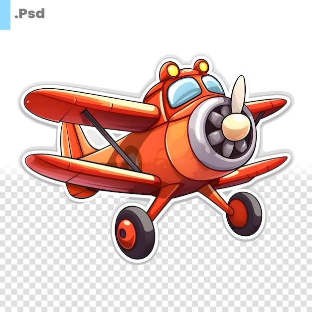 Красный самолет мультфильма на белом фоне векторная иллюстрация шаблона psd мультфильма самолета