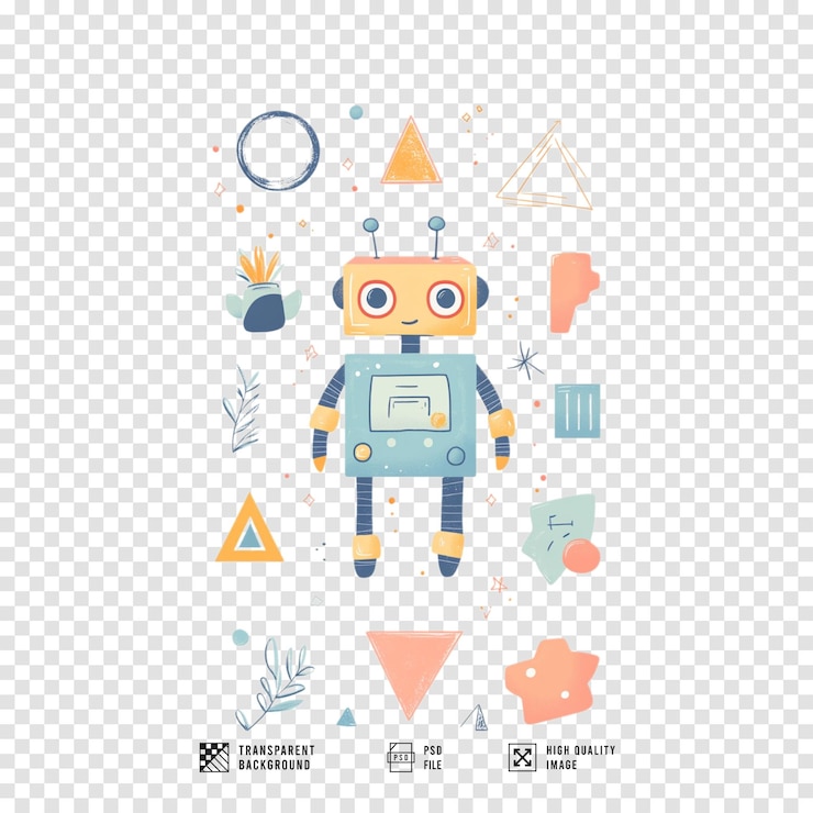 PSD cartoon robot character image with transparent background