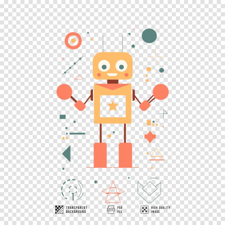 PSD cartoon robot character image with transparent background
