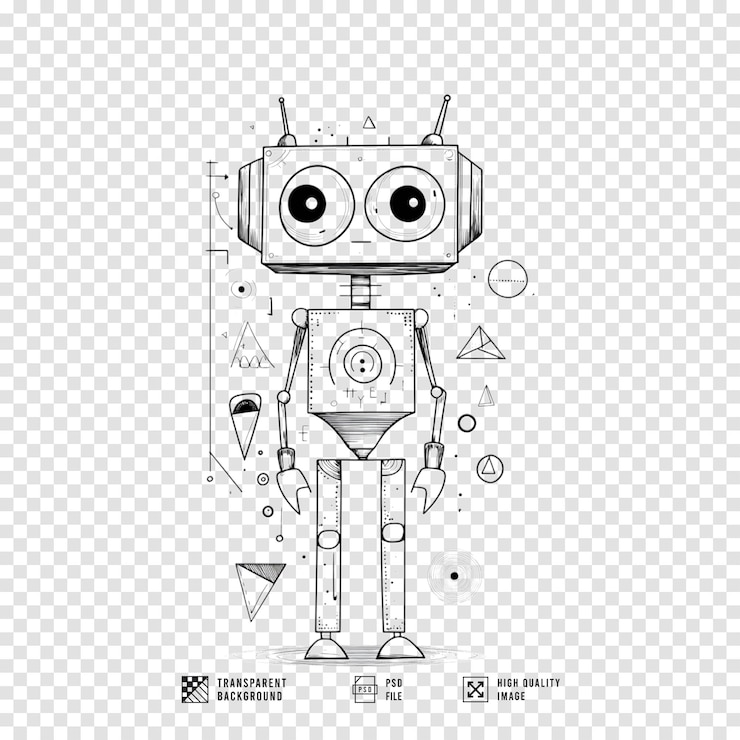 PSD cartoon robot character image with transparent background