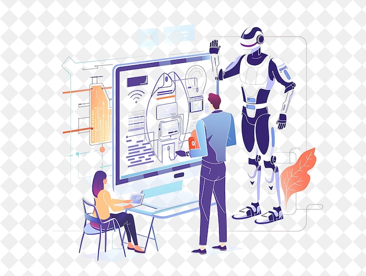PSD a cartoon of a robot with a robot on the screen